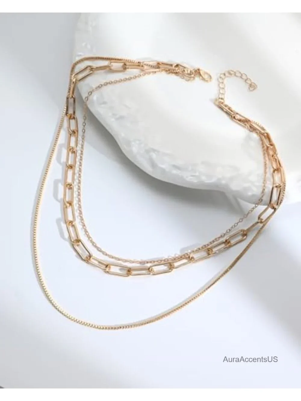 14K Gold Plated Layered Necklace for Women Adjustable Three Layer Choker
